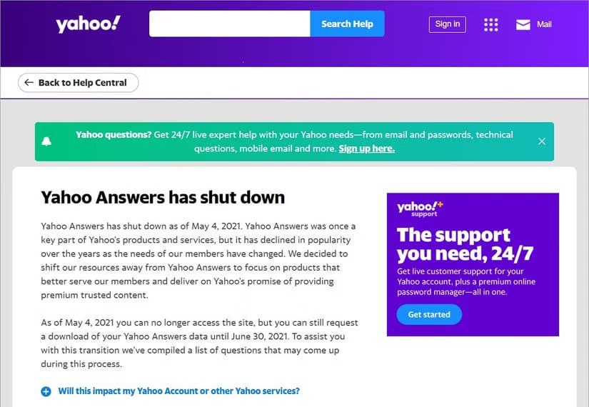 yahoo-answers-shut-down-announcement-from-archive-today مواقع شهيرة اختفت من الإنترنت ولم يتبق منها سوى النسخ المؤرشفة