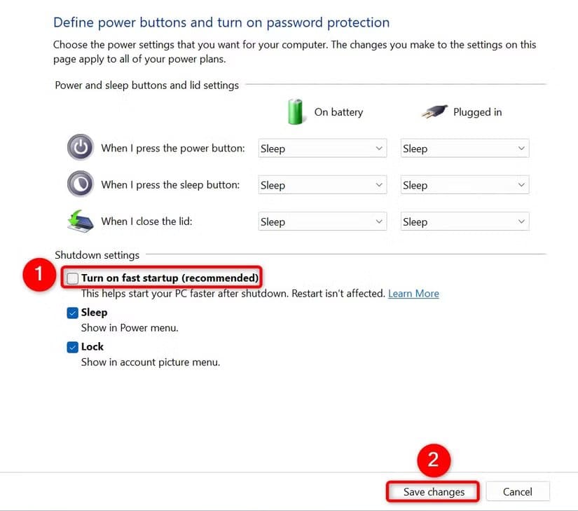 1-disable-fast-startup إعدادات BIOS الضرورية للتمهيد المزدوج بين Windows وLinux