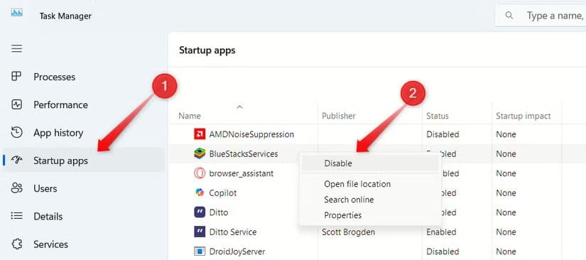 1-disabling-a-startup-app-in-task-manager كيفية تسريع إقلاع Windows بإيقاف برامج بدء التشغيل