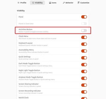 1b-just-perfection-visibility-page-settings أفضل إضافات GNOME التي تجعل استخدام Ubuntu أكثر متعة وسلاسة