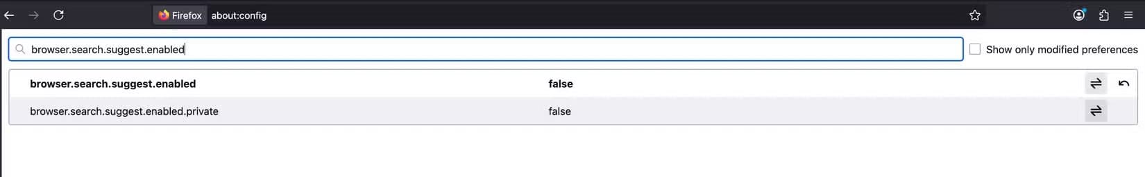 2-disabling-the-search-suggestions-on-the-config-page-in-firefox 6 إعدادات في Firefox تحسن الخصوصية وتجعل التصفح أسرع