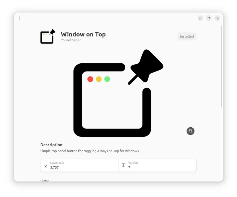 4-window-on-top-gnome-extension-installation-page أفضل إضافات Ubuntu لتحسين إدارة النوافذ وزيادة الإنتاجية