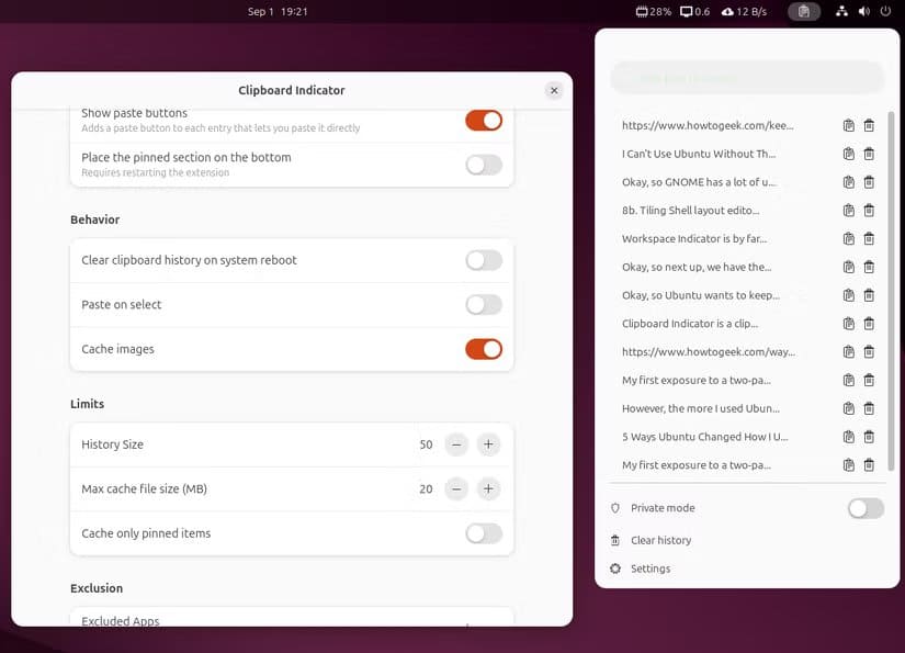 4a-clipboard-indicator-extension-settings-and-panel-widget أفضل إضافات GNOME التي تجعل استخدام Ubuntu أكثر متعة وسلاسة