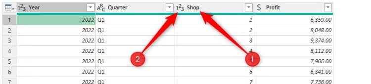 a-column-header-in-excel-s-power-query-editor-is-named-shop-and-the-data-type-is-whole-number أفضل طرق تنظيم البيانات في Microsoft Excel بكفاءة