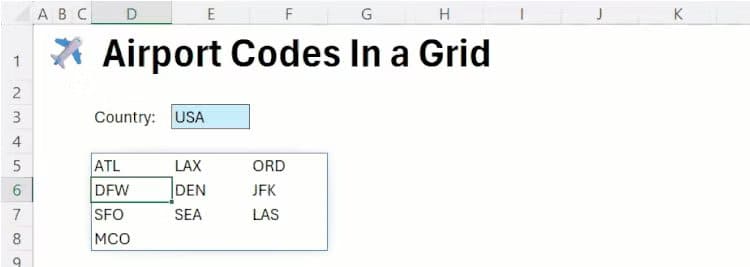 a-list-of-airport-codes-of-major-airports-in-the-u-s-in-microsoft-excel-produced-using-the-copilot-function-nested-in-the-wraptext-function أحدث ميزات Microsoft Excel 2025 التي تعزز إنتاجيتك