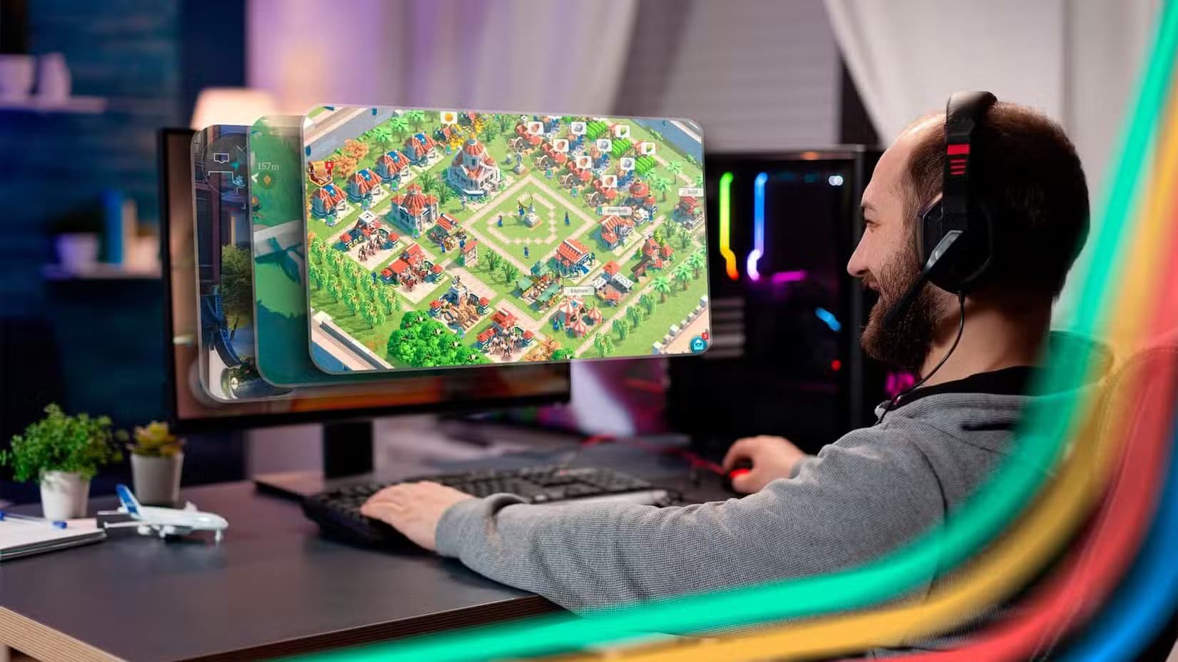 a-man-playing-some-games-simultaneously-on-the-pc أفضل استخدامات مبتكرة للشاشة المحمولة في حياتك اليومية