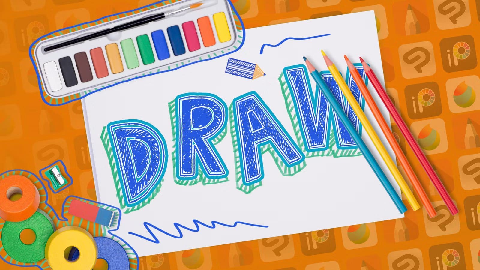 a-paper-with-a-drawing-some-colored-pencils-watercolors-and-an-eraser-beside-it أفضل تطبيقات الرسم المجانية التي تمنحك إبداعًا بلا حدود