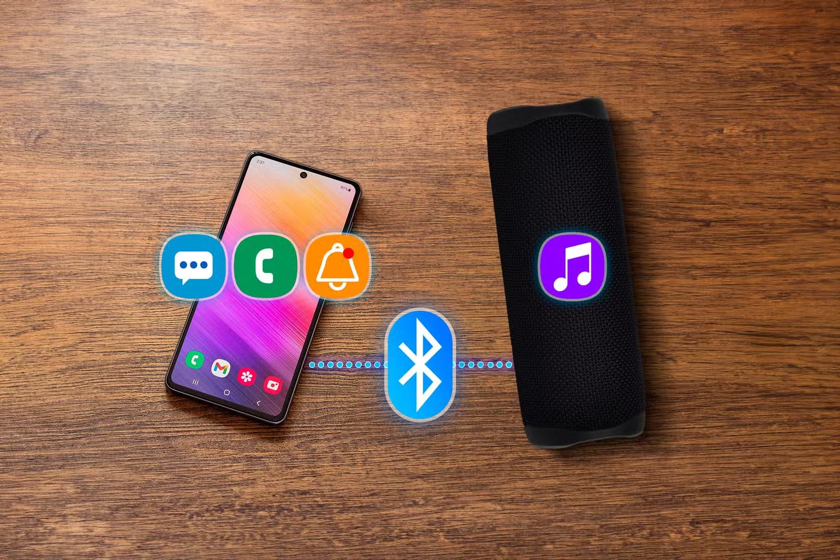 a-samsung-galaxy-phone-on-the-left-side-and-a-bluetooth-speaker-on-the-right-side-with-a-bluetooth-icon-in-the-center-representing-the-connection-between-the-two-devices مميزات خفية في Samsung Galaxy ستغير طريقة استخدامك للهاتف