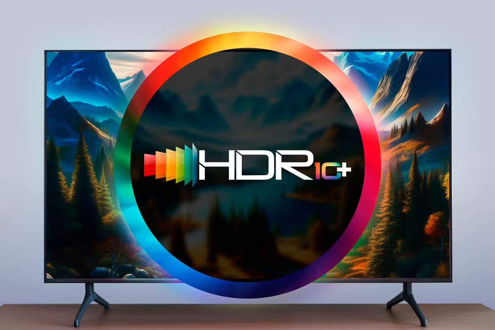 a-tv-and-a-color-wheel-in-the-center-with-the-hdr10-symbol كيف تختار تلفاز يدعم المستقبل بمواصفات تضمن استمراريته