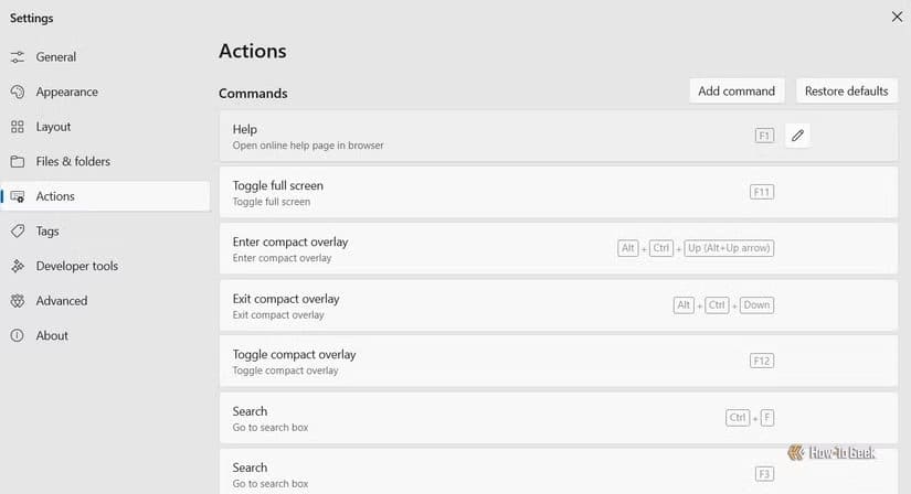 actions-tab-in-the-files-app-settings-window أفضل بديل لمستكشف الملفات على Windows 11 يمنحك تجربة أسرع وأسهل