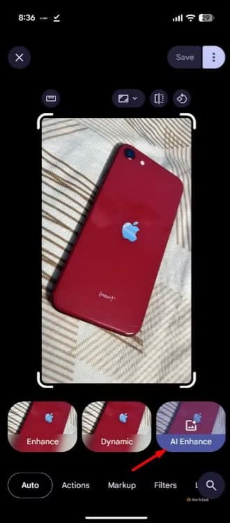 ai-enhance-option-in-google-photos مميزات Google Photos التي قد لا تعرفها وتغير طريقة استخدامك للتطبيق
