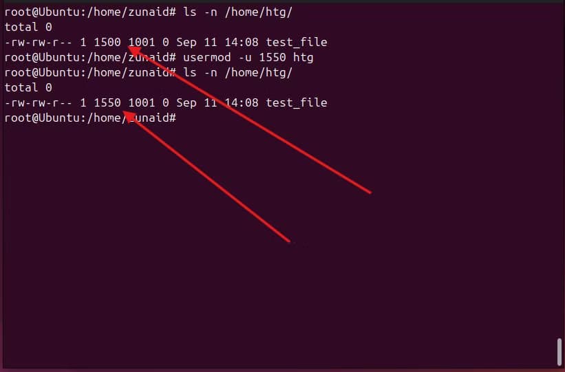 an-example-of-a-user-s-file-s-uid-being-updated-after-changing-the-user-s-uid أفضل طرق استخدام أمر usermod لإدارة مستخدمي Linux بفعالية