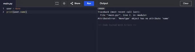an-example-of-attributeerror-in-python أكثر الأخطاء شيوعاً في بايثون مع حلول عملية لتجنبها