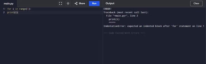 an-example-of-indentationerror-in-python أكثر الأخطاء شيوعاً في بايثون مع حلول عملية لتجنبها