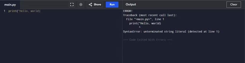 an-example-of-syntaxerror-in-python أكثر الأخطاء شيوعاً في بايثون مع حلول عملية لتجنبها