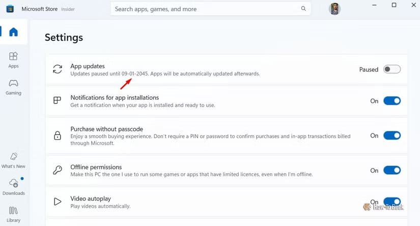 app-updates-option-in-the-microsoft-store-settings طريقة إيقاف تحديثات التطبيقات التلقائية في Microsoft Store بسهولة