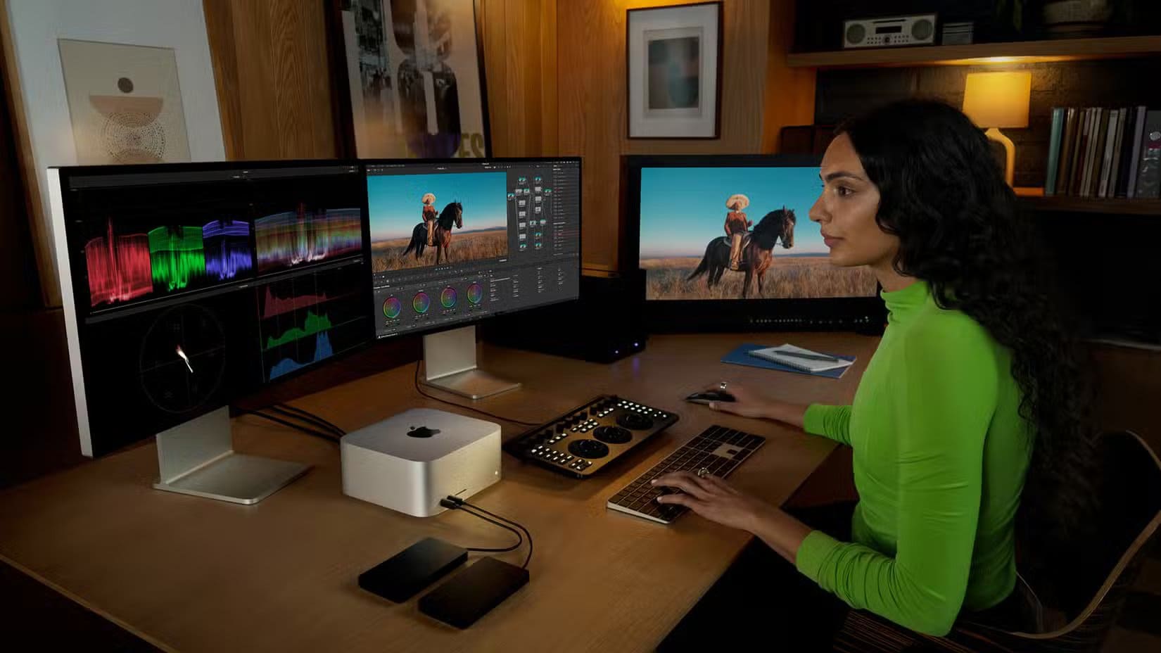 apple-mac-studio-studio-display-setup-250305 أفضل استخدامات مبتكرة للشاشة المحمولة في حياتك اليومية