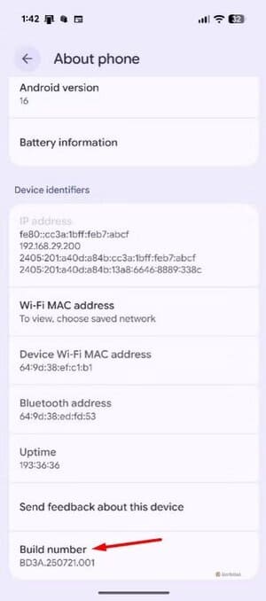 build-number-option-in-pixel-smartphone تسع ميزات أندرويد خفية لا يعرفها معظم المستخدمين