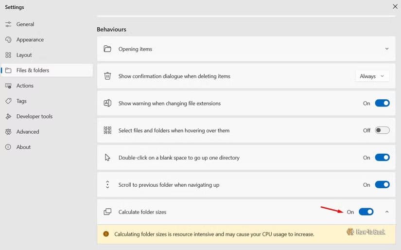 calculate-folder-sizes-option-in-the-files-app-settings-app أفضل بديل لمستكشف الملفات على Windows 11 يمنحك تجربة أسرع وأسهل