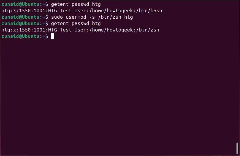 changing-a-user-s-default-shell-using-usermod أفضل طرق استخدام أمر usermod لإدارة مستخدمي Linux بفعالية