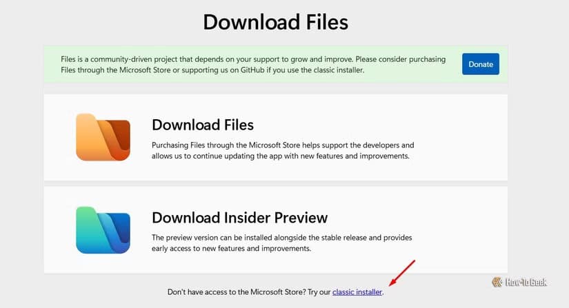 classic-installer-hyperlink-on-the-files-app-download-page أفضل بديل لمستكشف الملفات على Windows 11 يمنحك تجربة أسرع وأسهل