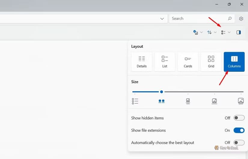 columns-option-in-the-files-app-layout-window أفضل بديل لمستكشف الملفات على Windows 11 يمنحك تجربة أسرع وأسهل