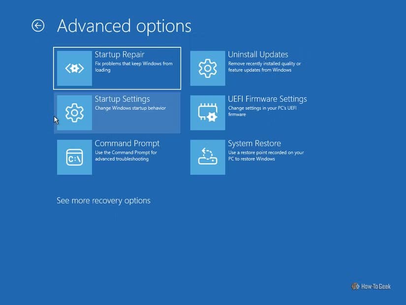 command-prompt-option-in-advanced-options-window طريقة آمنة لمحاكاة ظهور شاشة الموت الزرقاء في Windows