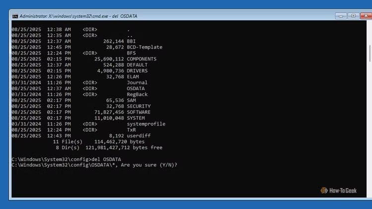 confirmation-command-to-delete-the-osdata-file-1 طريقة آمنة لمحاكاة ظهور شاشة الموت الزرقاء في Windows