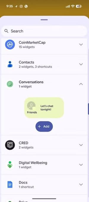 conversations-widgets-in-google-pixel كيفية تثبيت المحادثات المهمة في رسائل Google بسهولة