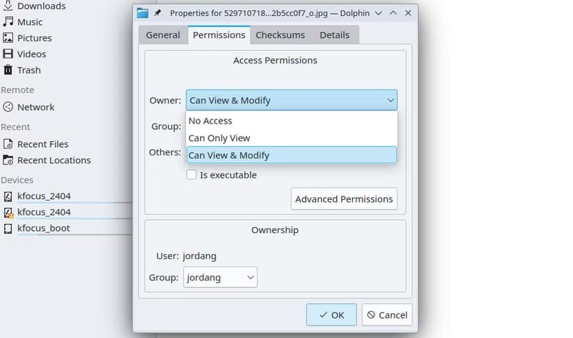 dolphin-file-manager-s-file-permission-settings-menu أفضل ميزات KDE Dolphin المخفية التي تعزز تجربة الاستخدام