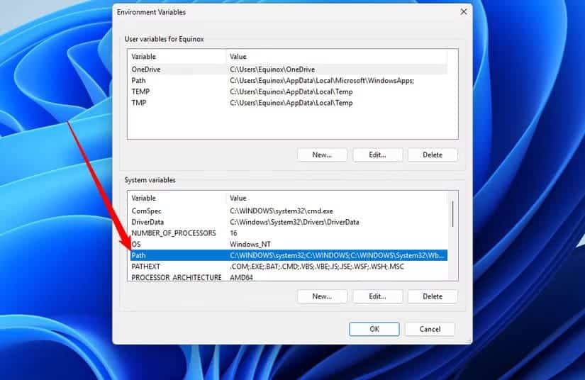 double-click-path-in-the-system-variables-section خطوات تعديل متغيرات البيئة في Windows 11 بسهولة