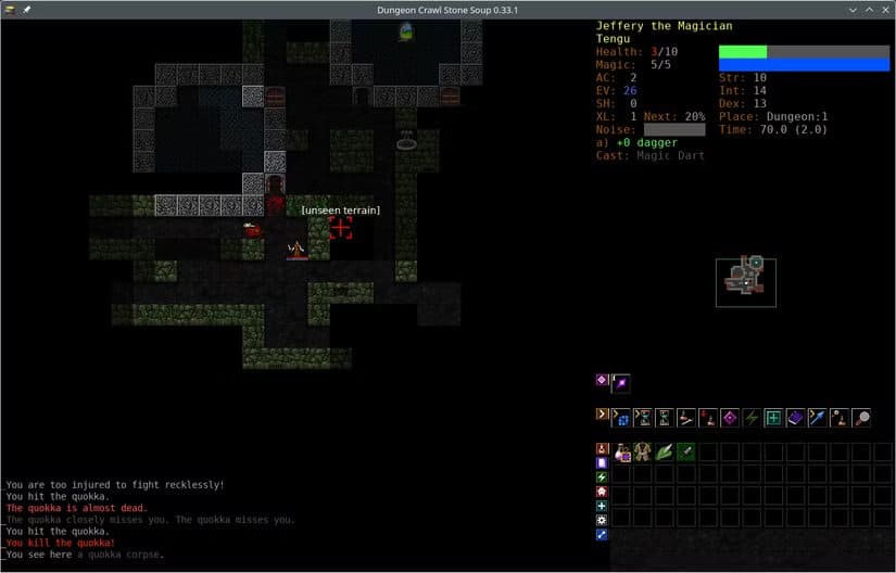 dungeon-crawl-stone-soup-gameplay أفضل ألعاب لينكس المجانية المستوحاة من الكلاسيكيات لتجربتها الآن