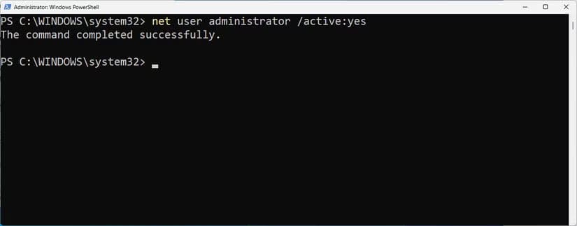 enabling-the-administrator-account-through-powershell خطوات تسجيل الدخول كمسؤول في ويندوز 10 و 11