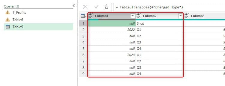 excel-s-power-query-editor-shows-years-in-column-1-and-quarters-in-column-2 أفضل طرق تنظيم البيانات في Microsoft Excel بكفاءة