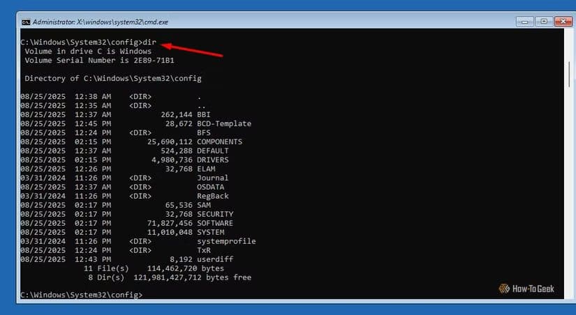 executing-dir-command-to-view-folder-content طريقة آمنة لمحاكاة ظهور شاشة الموت الزرقاء في Windows