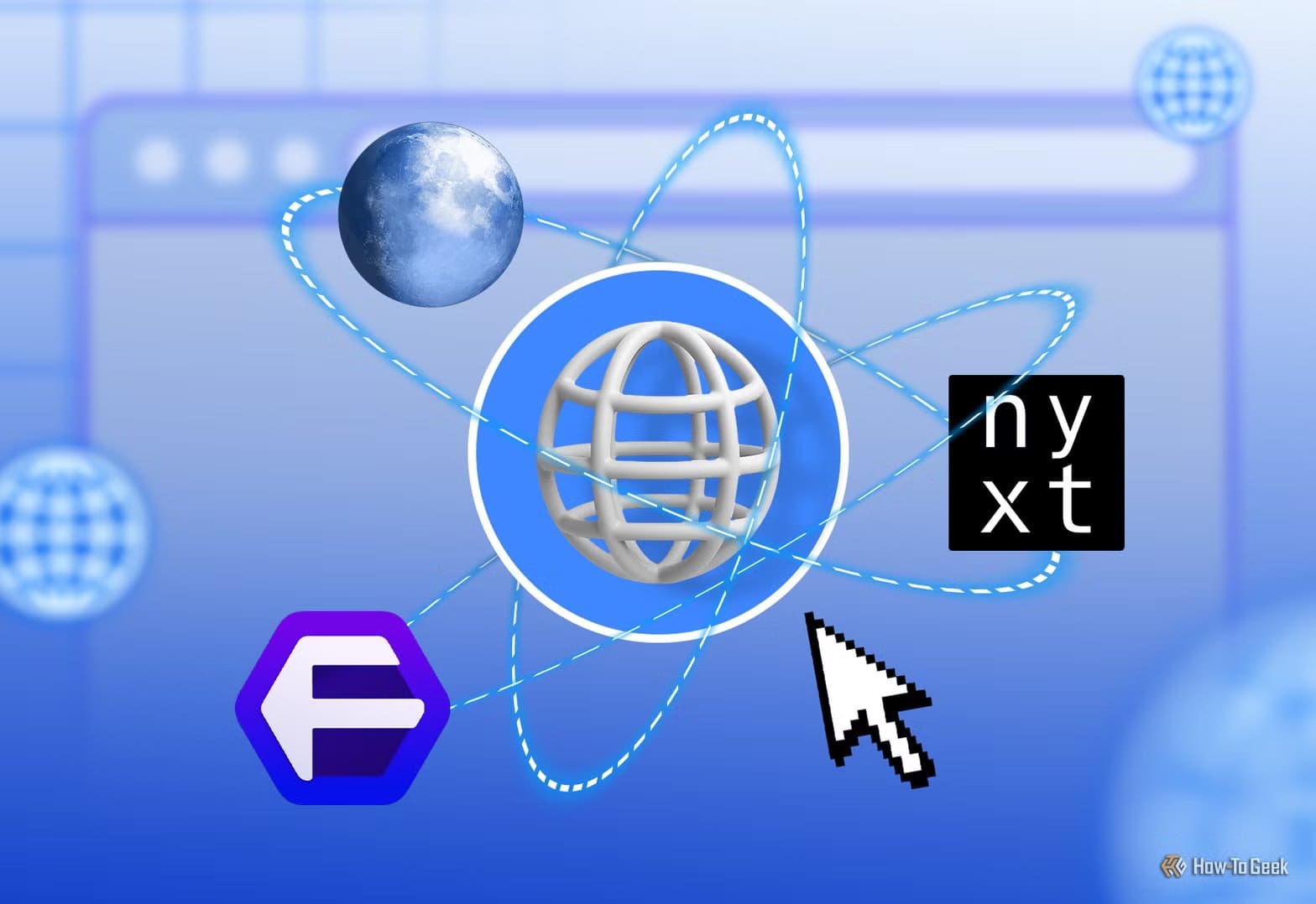 floorp-nyxt-and-pale-moon-logos-orbiting-a-globe-icon-with-a-mouse-cursor أفضل 3 متصفحات بديلة سريعة وآمنة قد لا تعرفها