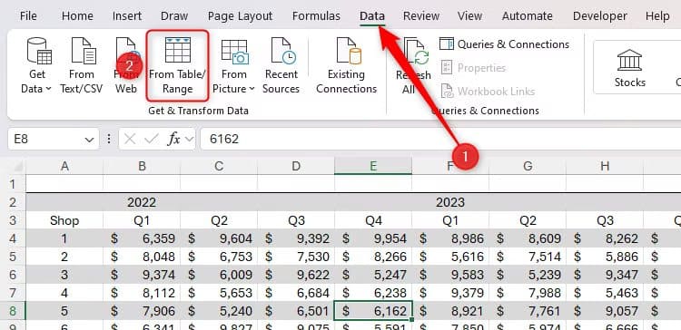 from-table-or-range-is-selected-in-the-data-tab-on-excel-s-ribbon أفضل طرق تنظيم البيانات في Microsoft Excel بكفاءة