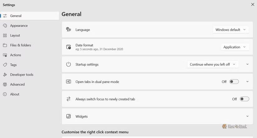 general-tab-in-the-files-app-settings-window أفضل بديل لمستكشف الملفات على Windows 11 يمنحك تجربة أسرع وأسهل