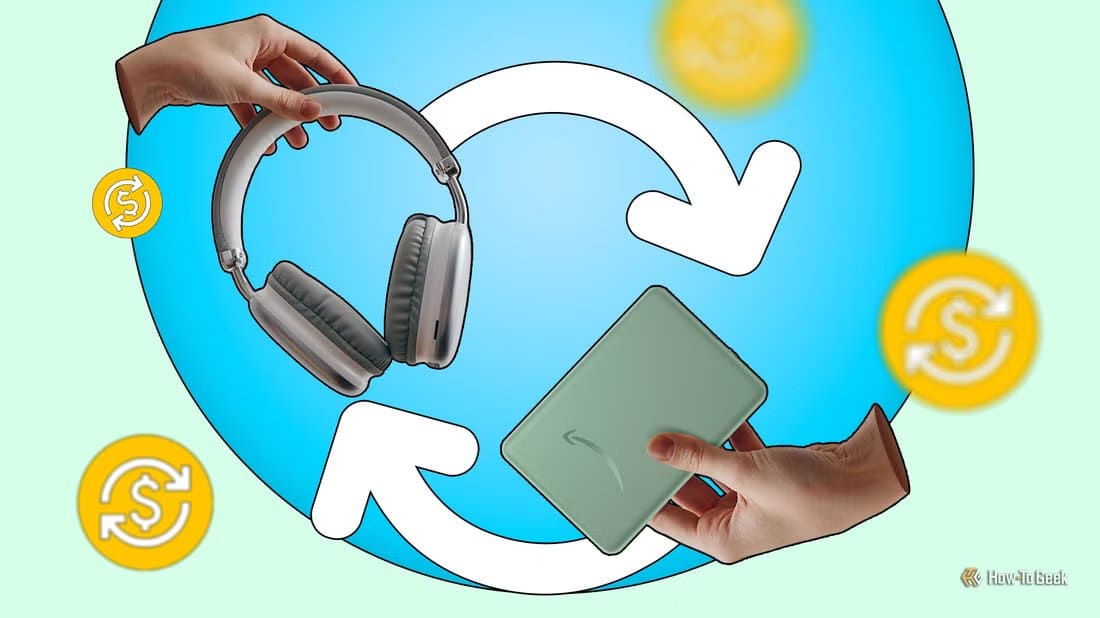 hands-exchanging-wireless-headphones-and-an-amazon-kindle-device-with-circular-arrows-and-barter-icons-around فوائد العودة إلى نظام المقايضة في حياتنا اليومية