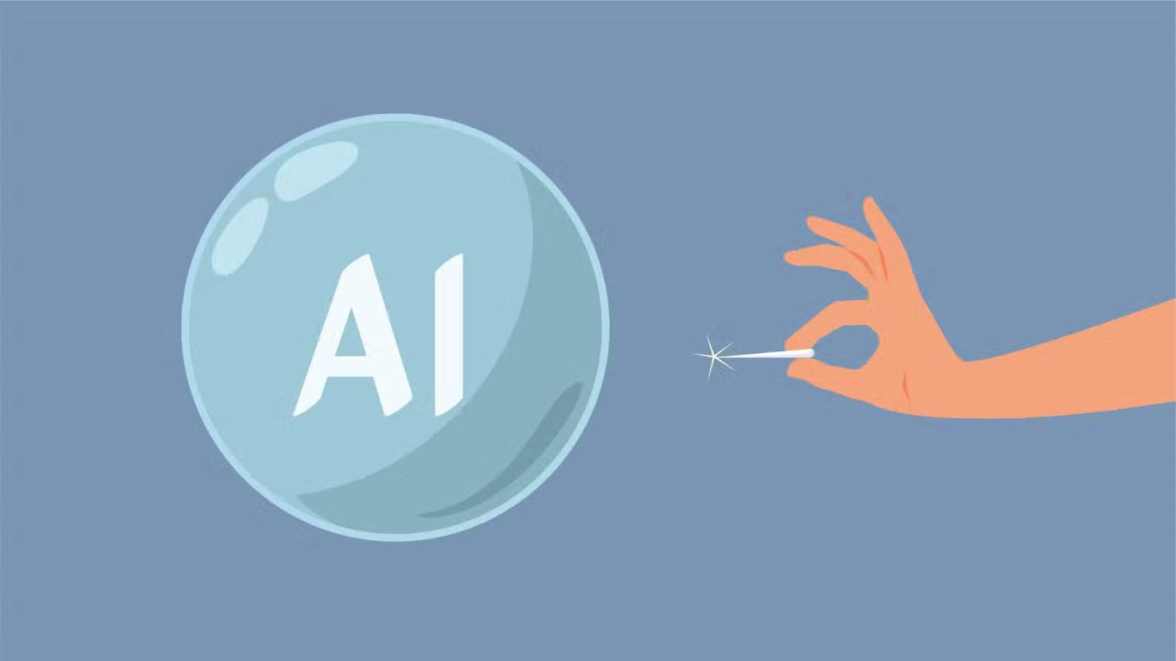 illustration-of-a-hand-bursting-an-ai-tech-bubble-with-a-needle لماذا لن يستبدل الذكاء الاصطناعي وظائف المبرمجين