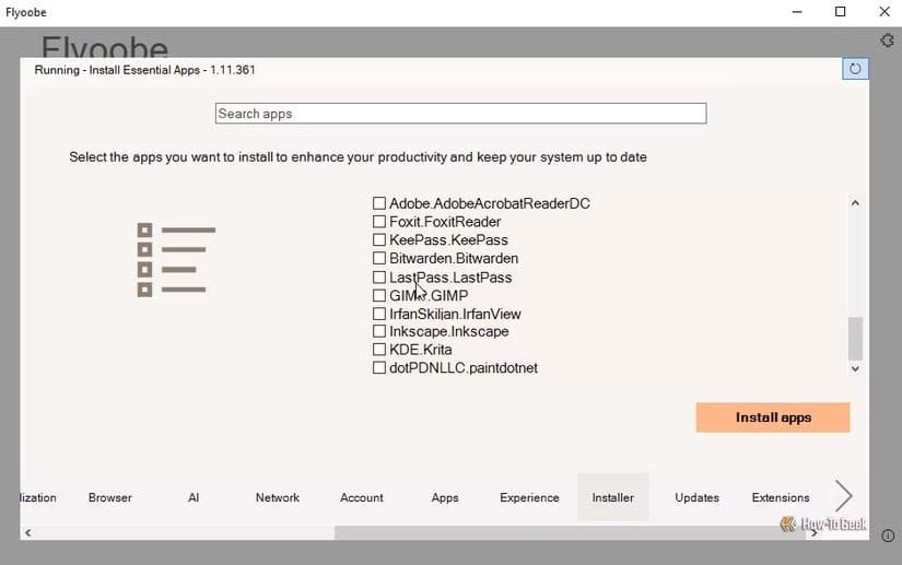 installer-tab-in-the-flyoobe-app طريقة تثبيت Windows 11 بدون ميزات الذكاء الاصطناعي بسهولة