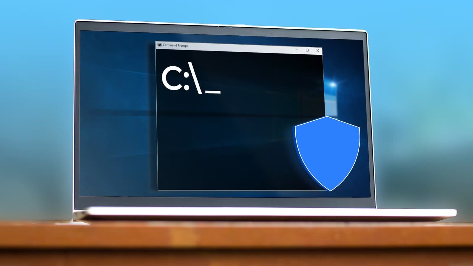 laptop-screen-showing-the-windows-command-prompt-overlaid-with-a-blue-shield-icon خطوات تشغيل موجه الأوامر كمسؤول في ويندوز 10