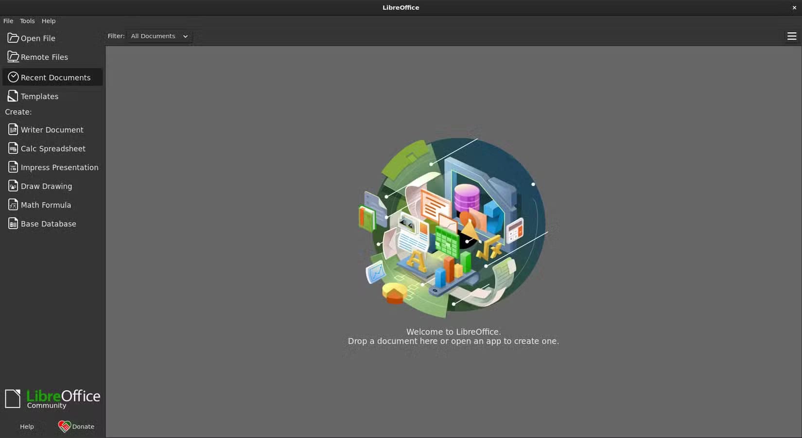 libre-office-launch-screen-showing-options-for-loading-and-creating-files أفضل بدائل التطبيقات اليومية عند الانتقال إلى لينكس