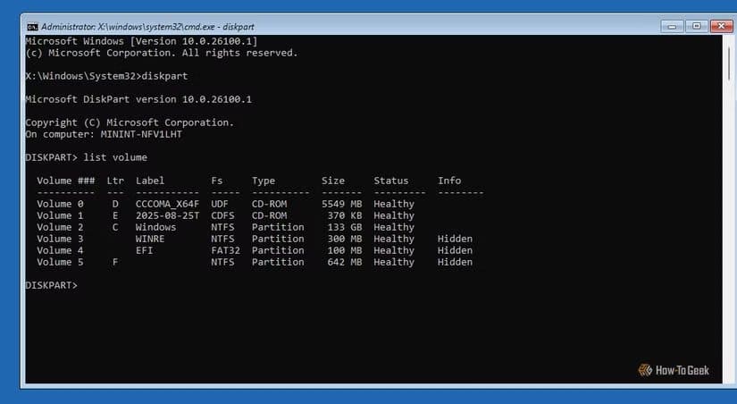 list-volume-command-in-cmd طريقة آمنة لمحاكاة ظهور شاشة الموت الزرقاء في Windows