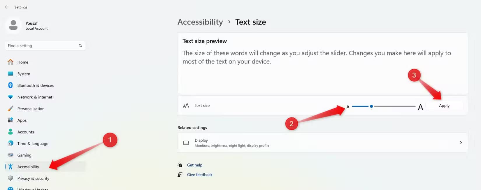 modifying-the-text-size-in-windows أفضل إعدادات Windows وعادات يومية تقلل من إجهاد العين أثناء العمل