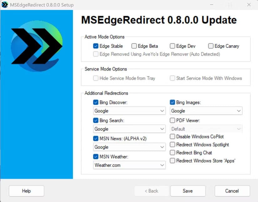 msedgeredirect-configurations طريقة جعل شريط مهام Windows 11 يفتح الروابط بمتصفحك المفضل