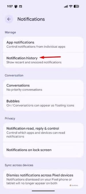 notification-history-option-on-a-pixel-device تسع ميزات أندرويد خفية لا يعرفها معظم المستخدمين