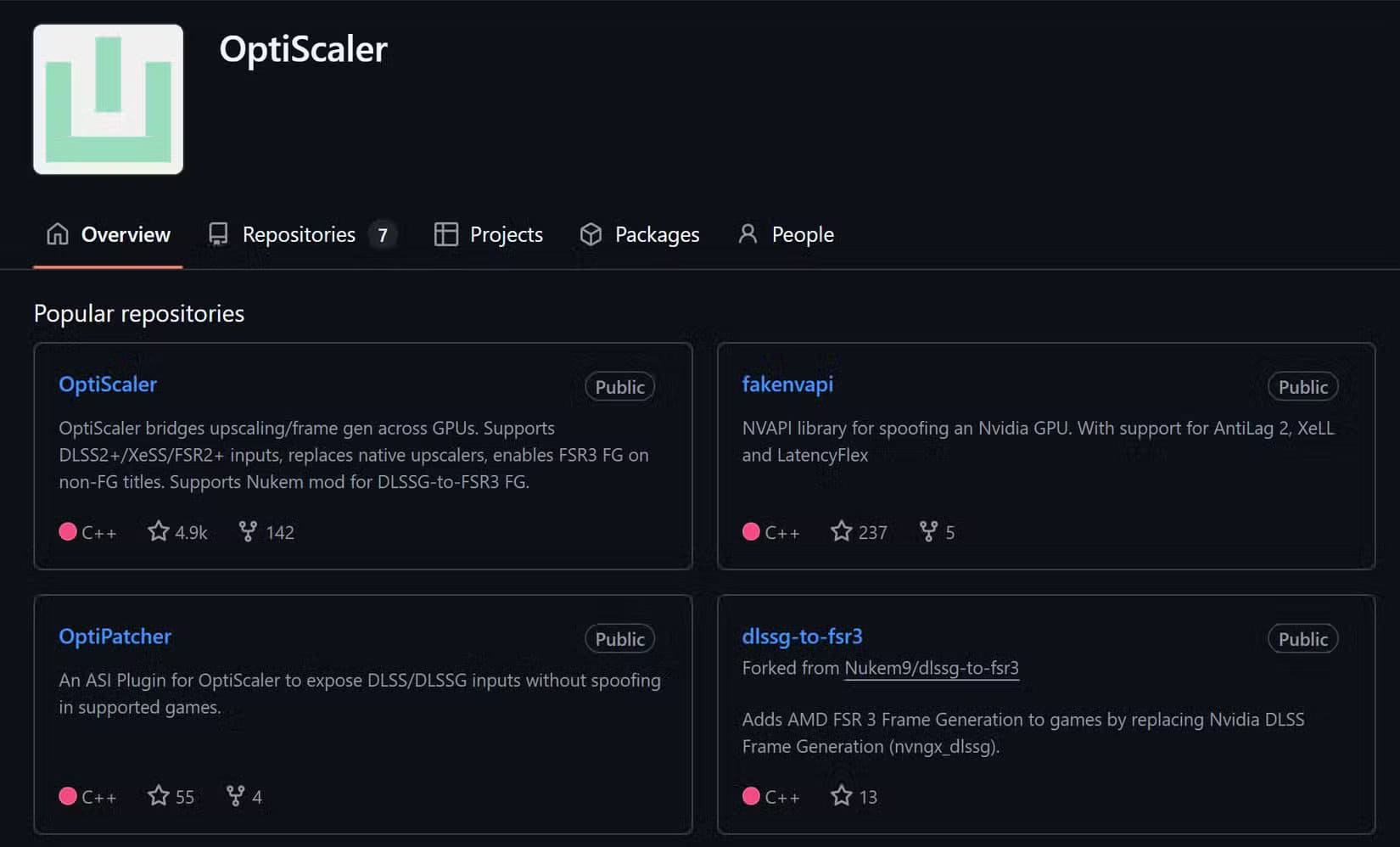 optiscaler-github-repository تشغيل ألعاب DLSS باستخدام AMD FSR 4 بخطوات بسيطة