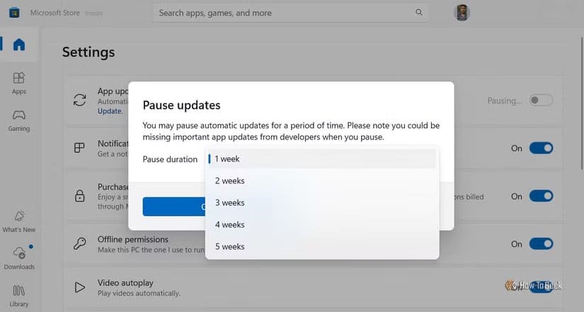pause-updates-window-in-the-microsoft-store طريقة إيقاف تحديثات التطبيقات التلقائية في Microsoft Store بسهولة