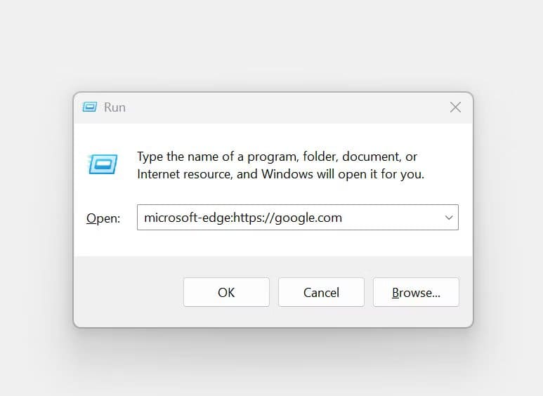 run-dialog-microsoft-edge طريقة جعل شريط مهام Windows 11 يفتح الروابط بمتصفحك المفضل